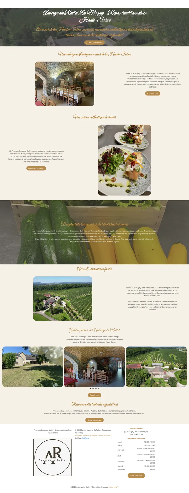 Site internet de restaurant en Haute-Saône — Auberge Le Rullet